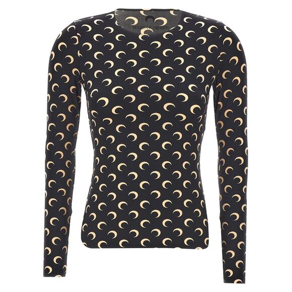 Marine Serre Tops - Marine Serre Black Polyamide Long Sleeve Women's T-Shirt